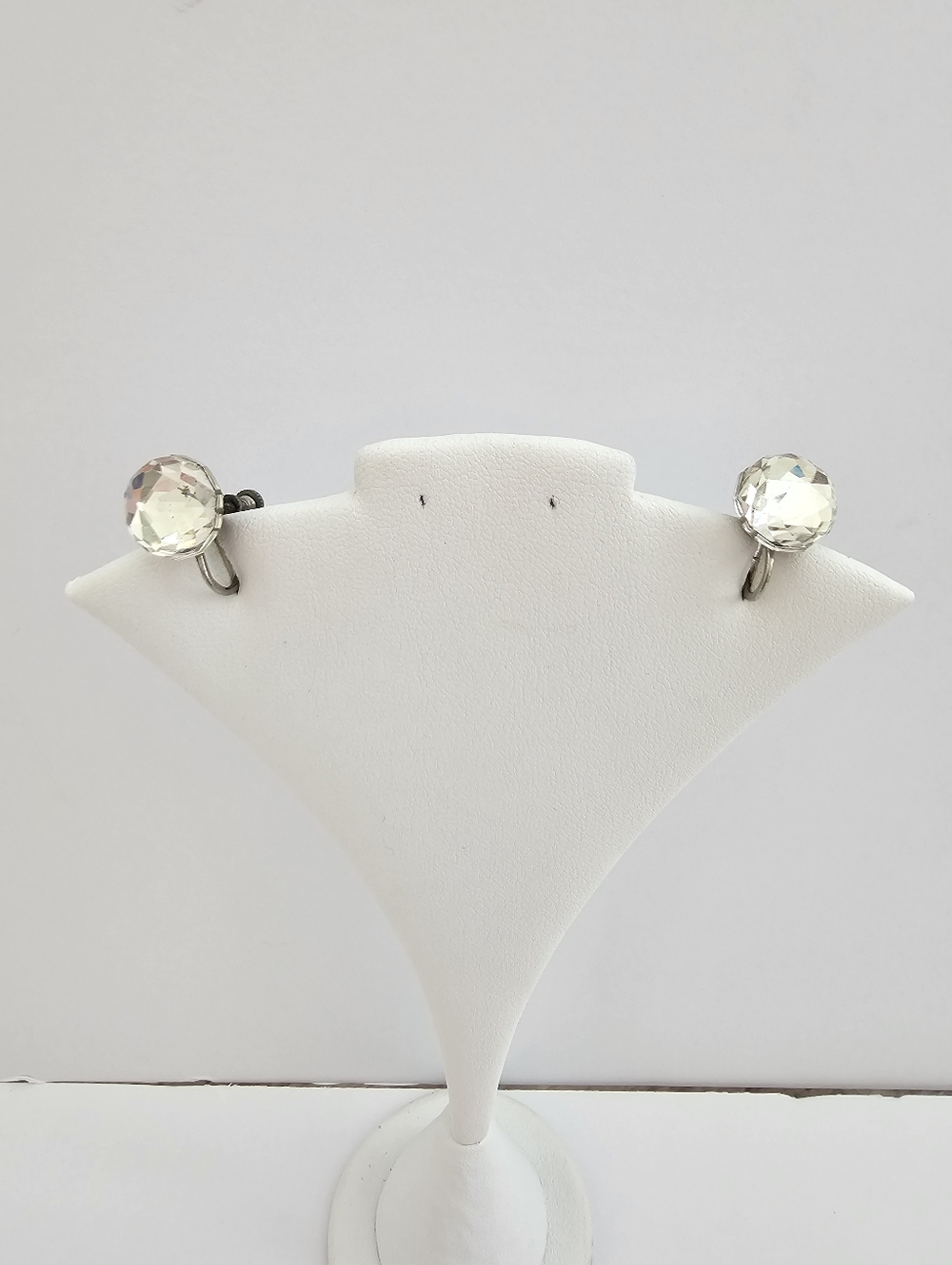 Vintage 1950s Faceted Glass Crystal Screwback Earrings - Silver Tone Mid-Century